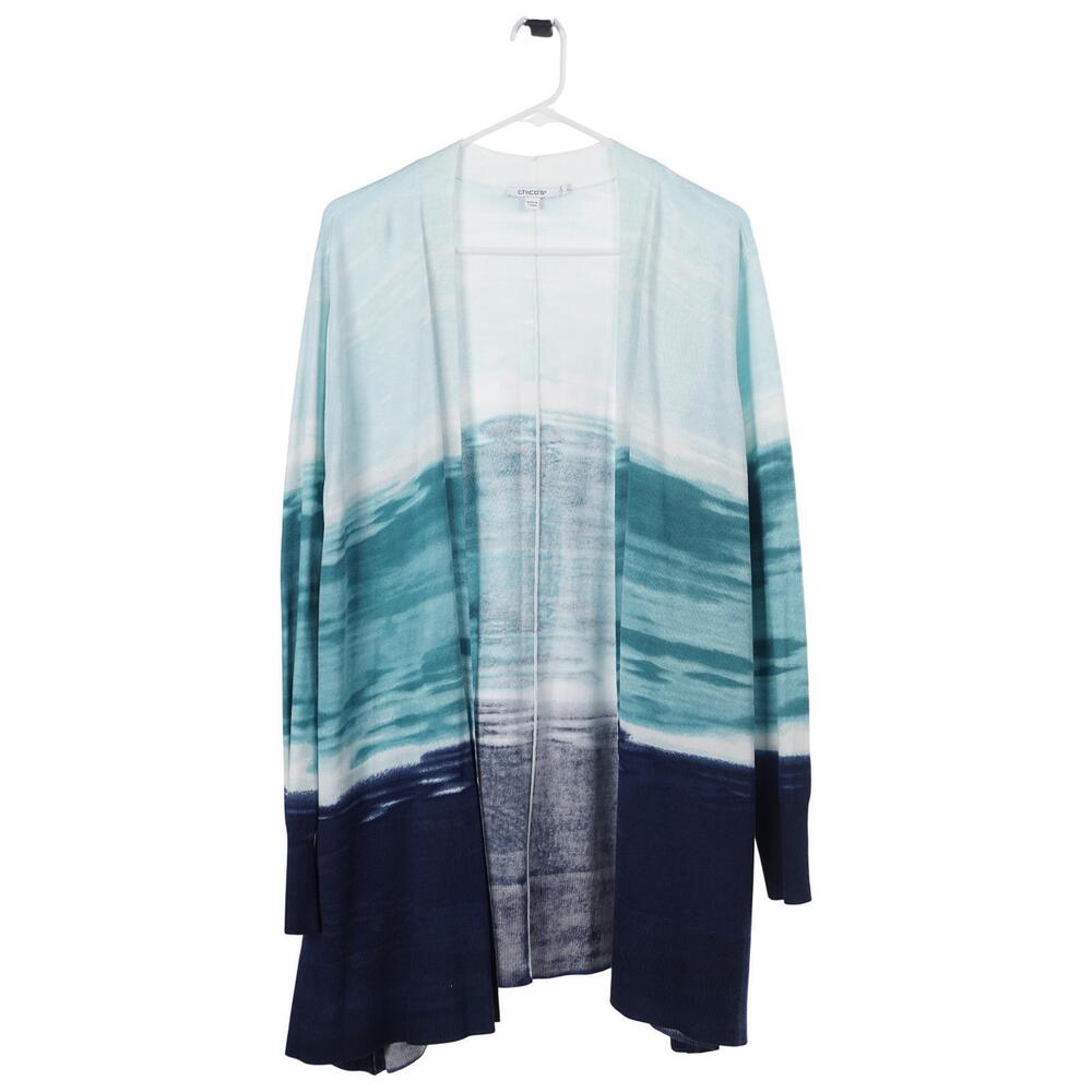 NWT Chico's Cardigan 2/L Blue Ombre Open Front Long Sleeve Sweater Casual